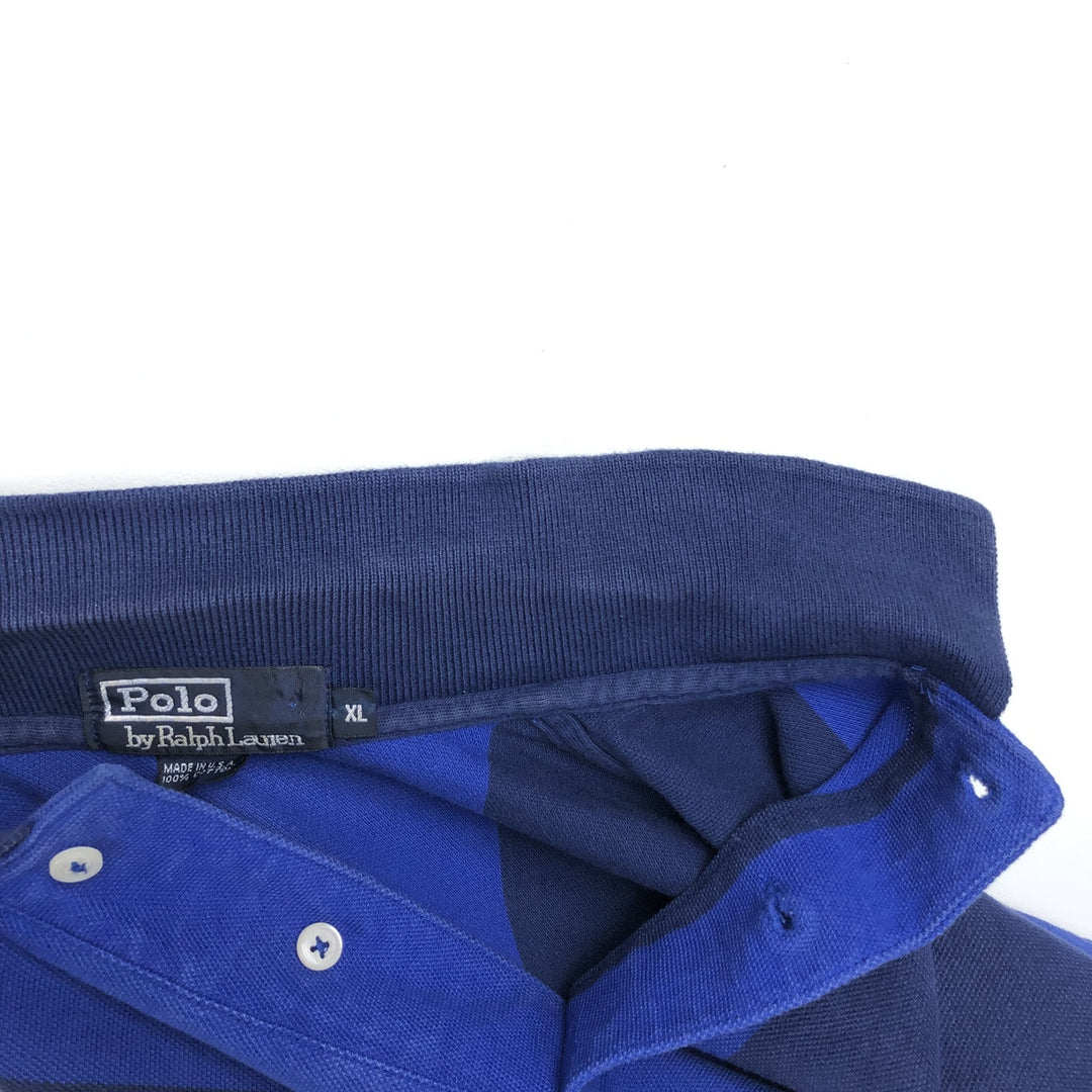 Ralph Lauren POLO by Ralph Lauren Long-Sleeve Striped Polo Shirt, Made in USA, Men's Size XL (approx.) cotton blue type Vintage Second Hand