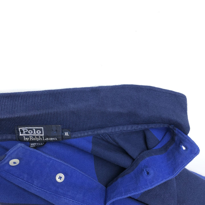 Ralph Lauren POLO by Ralph Lauren Long-Sleeve Striped Polo Shirt, Made in USA, Men's Size XL (approx.) cotton blue type Vintage Second Hand