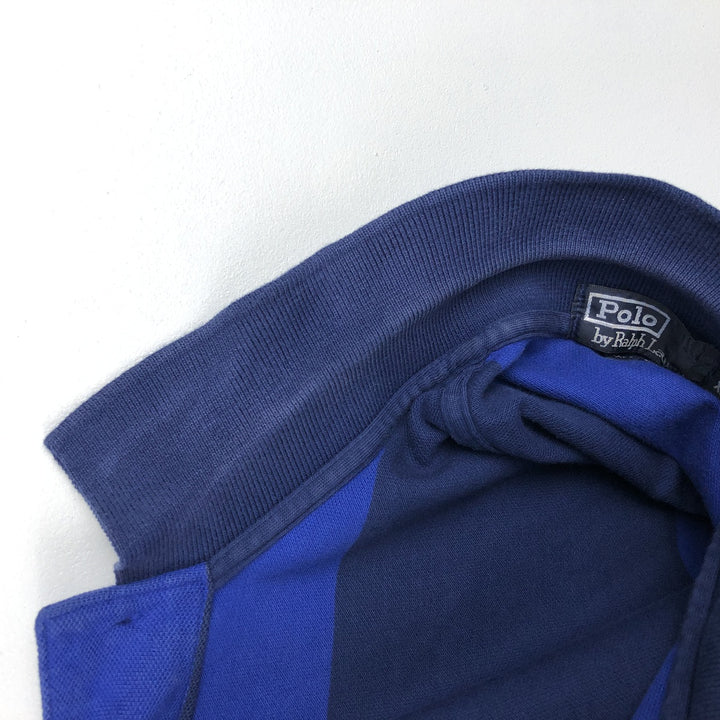 Ralph Lauren POLO by Ralph Lauren Long-Sleeve Striped Polo Shirt, Made in USA, Men's Size XL (approx.) cotton blue type Vintage Second Hand
