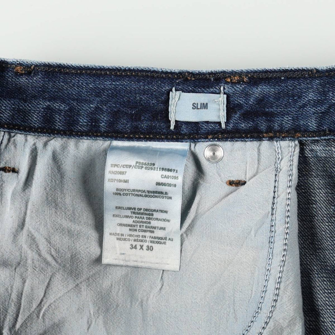 Dickies SLIM straight denim pants for men, equivalent to size W35. cotton blue type Vintage Second Hand