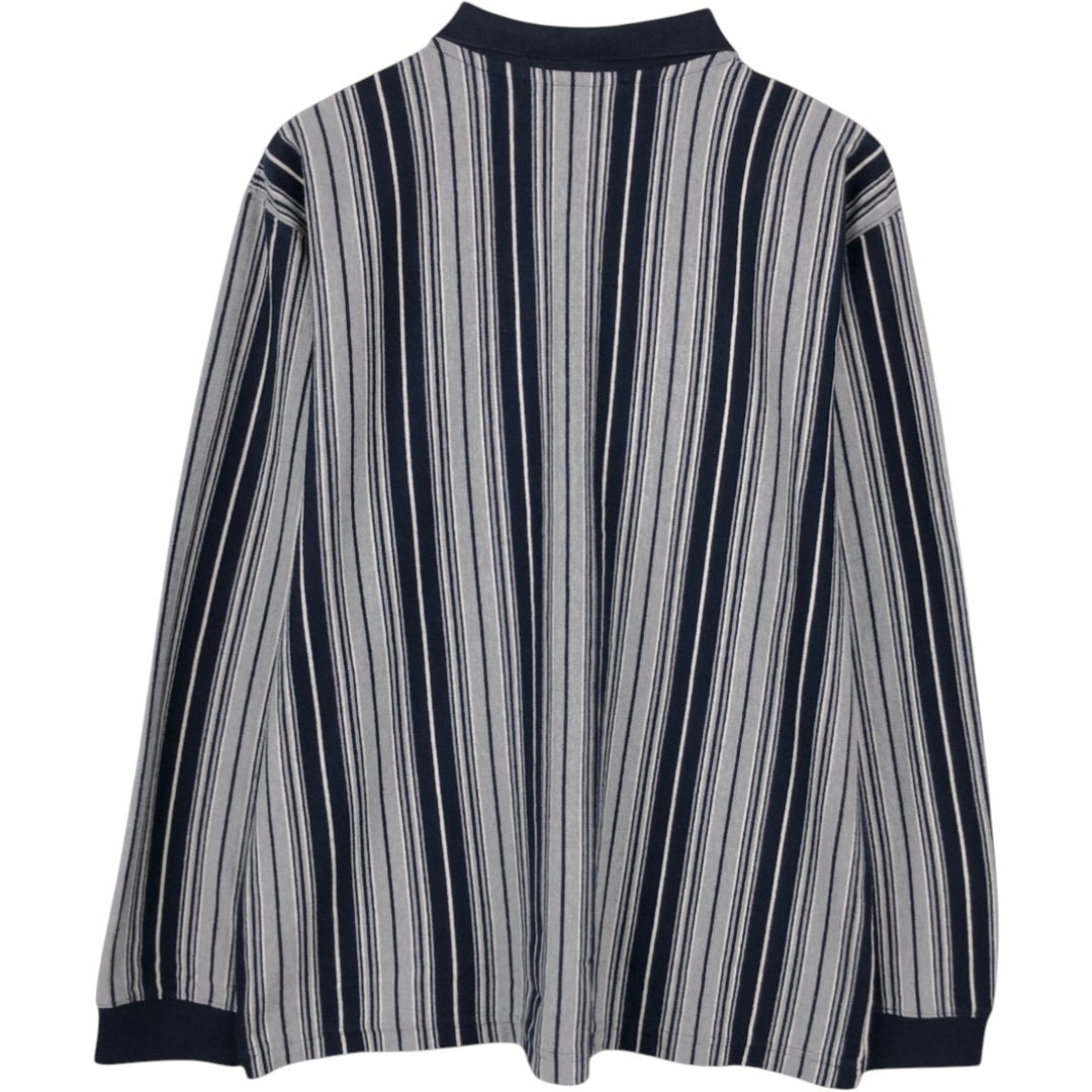 1990'S Eddie Bauer Long-Sleeve Striped Polo Shirt, Men's Size L (Equivalent), Vintage cotton navy blue type Vintage Second Hand