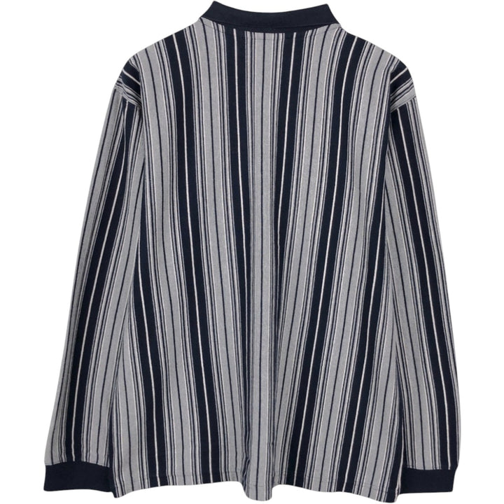 1990'S Eddie Bauer Long-Sleeve Striped Polo Shirt, Men's Size L (Equivalent), Vintage cotton navy blue type Vintage Second Hand