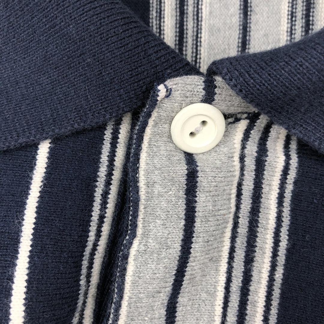 1990'S Eddie Bauer Long-Sleeve Striped Polo Shirt, Men's Size L (Equivalent), Vintage cotton navy blue type Vintage Second Hand