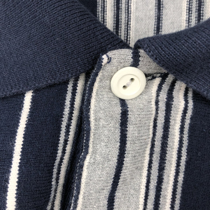1990'S Eddie Bauer Long-Sleeve Striped Polo Shirt, Men's Size L (Equivalent), Vintage cotton navy blue type Vintage Second Hand