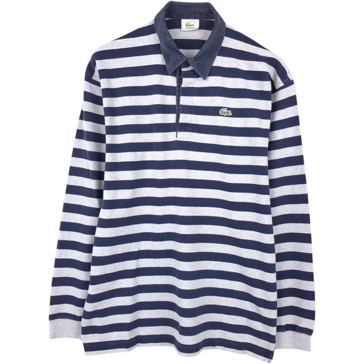 Lacoste long-sleeved striped polo shirt, men's size L cotton gray type Vintage Second Hand