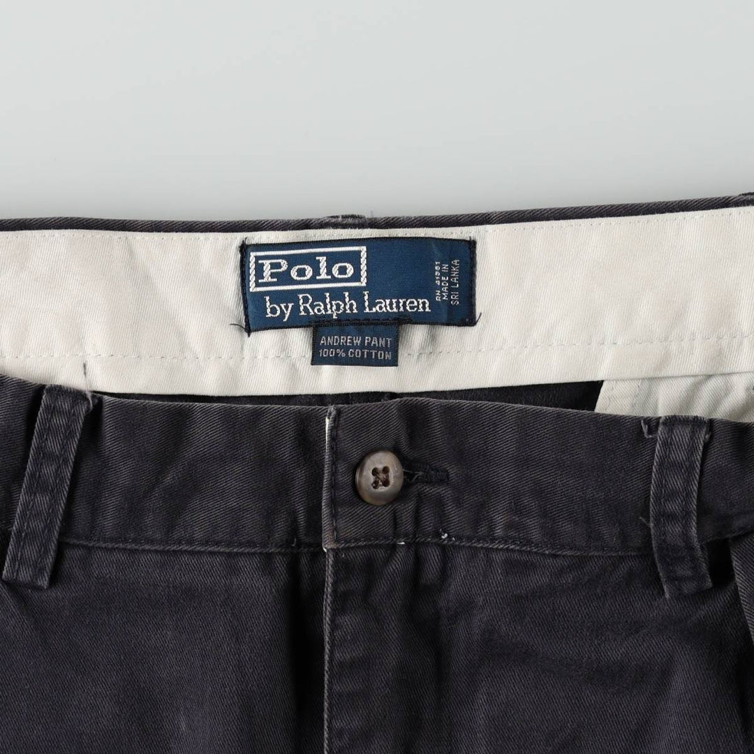 Ralph Lauren POLO by Ralph Lauren ANDREW PANT Two-pleat chino pants for men, equivalent to w36 cotton navy blue type Vintage Second Hand