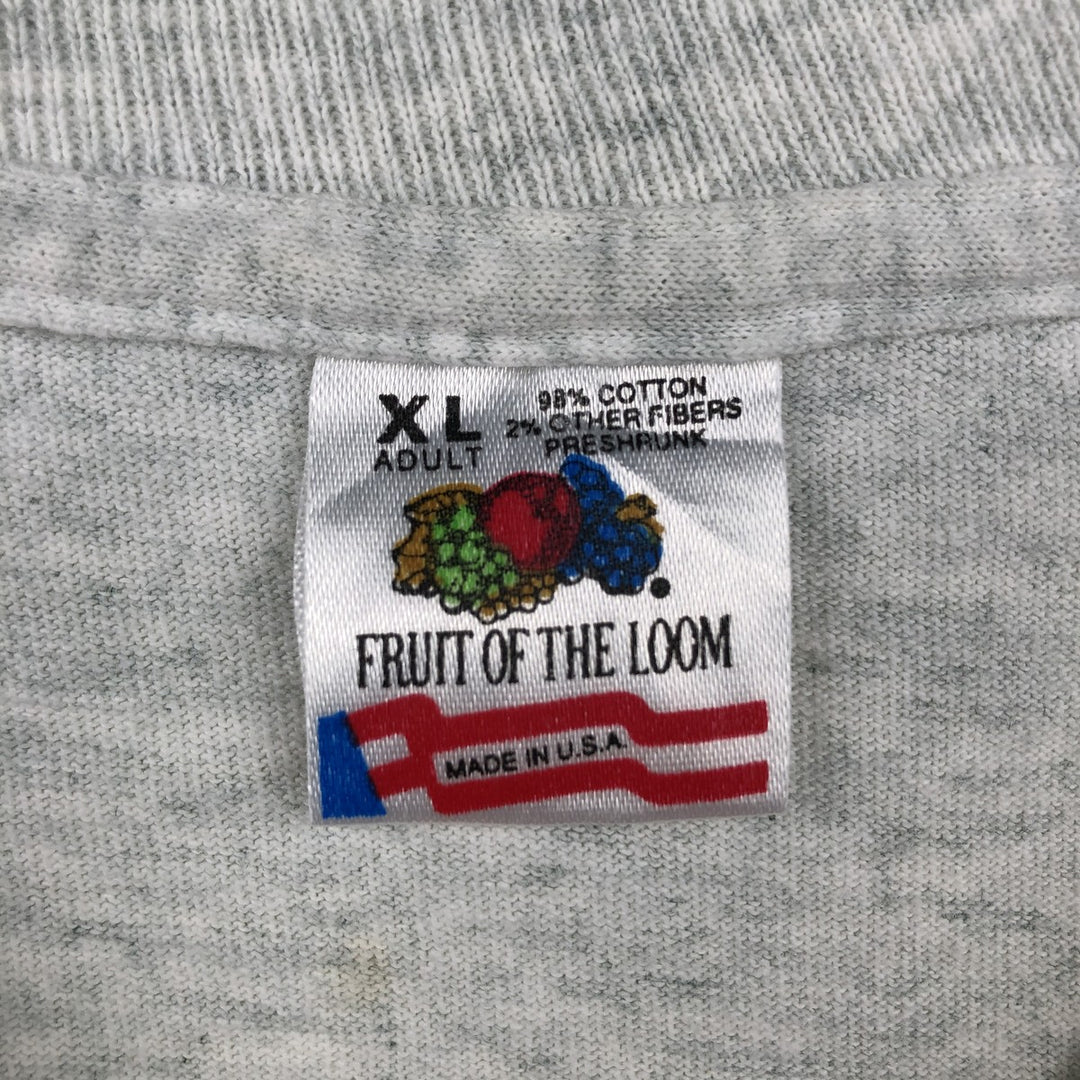 90'S Fruit of the Loom printed T-shirt, made in the USA, men's XL size, vintage cotton gray type Vintage Second Hand