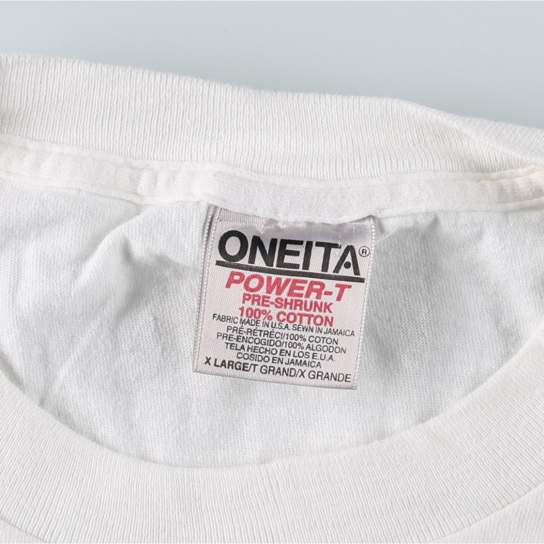90'S ONEITA POWER-T Printed T-shirt Made in USA Men's XL Vintage cotton white type Vintage Second Hand