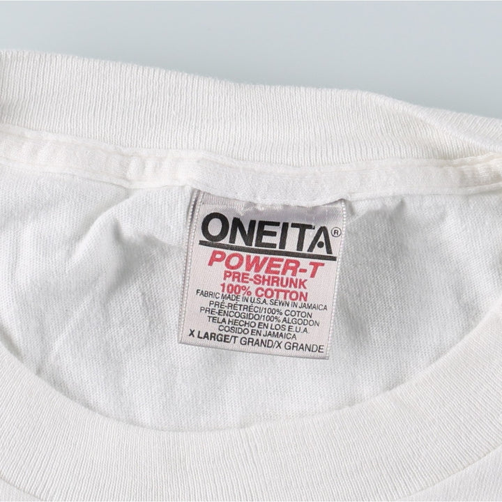 90'S ONEITA POWER-T Printed T-shirt Made in USA Men's XL Vintage cotton white type Vintage Second Hand