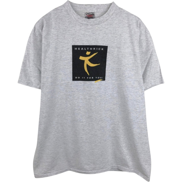 90'S ONEITA Printed T-shirt, Men's L size, Vintage cotton gray type Vintage Second Hand