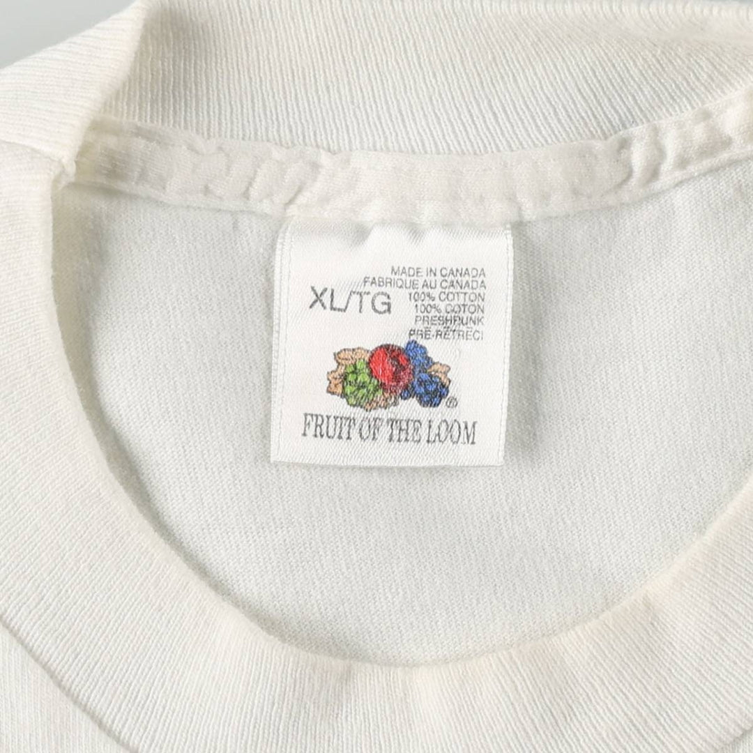 90'S Fruit of the Loom message print t-shirt, made in Canada, men's size XL equivalent, vintage. cotton white type Vintage Second Hand