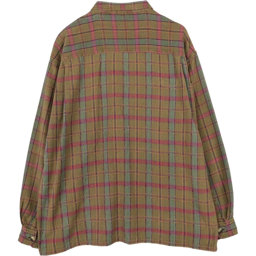 90s-00'S LLBean Vintage Check Pattern Stand Collar Shirt, Men's Size XL (approx.) cotton green type Vintage Second Hand