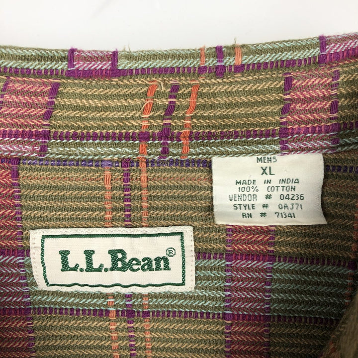 90s-00'S LLBean Vintage Check Pattern Stand Collar Shirt, Men's Size XL (approx.) cotton green type Vintage Second Hand