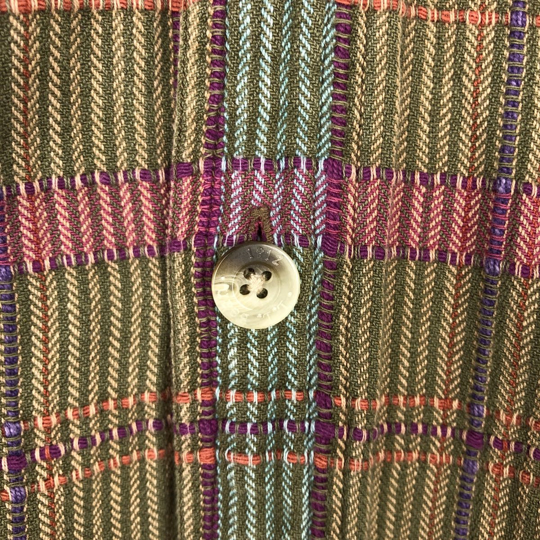 90s-00'S LLBean Vintage Check Pattern Stand Collar Shirt, Men's Size XL (approx.) cotton green type Vintage Second Hand