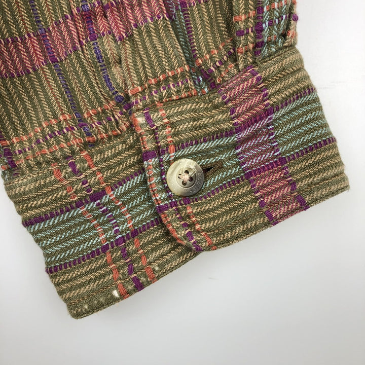 90s-00'S LLBean Vintage Check Pattern Stand Collar Shirt, Men's Size XL (approx.) cotton green type Vintage Second Hand