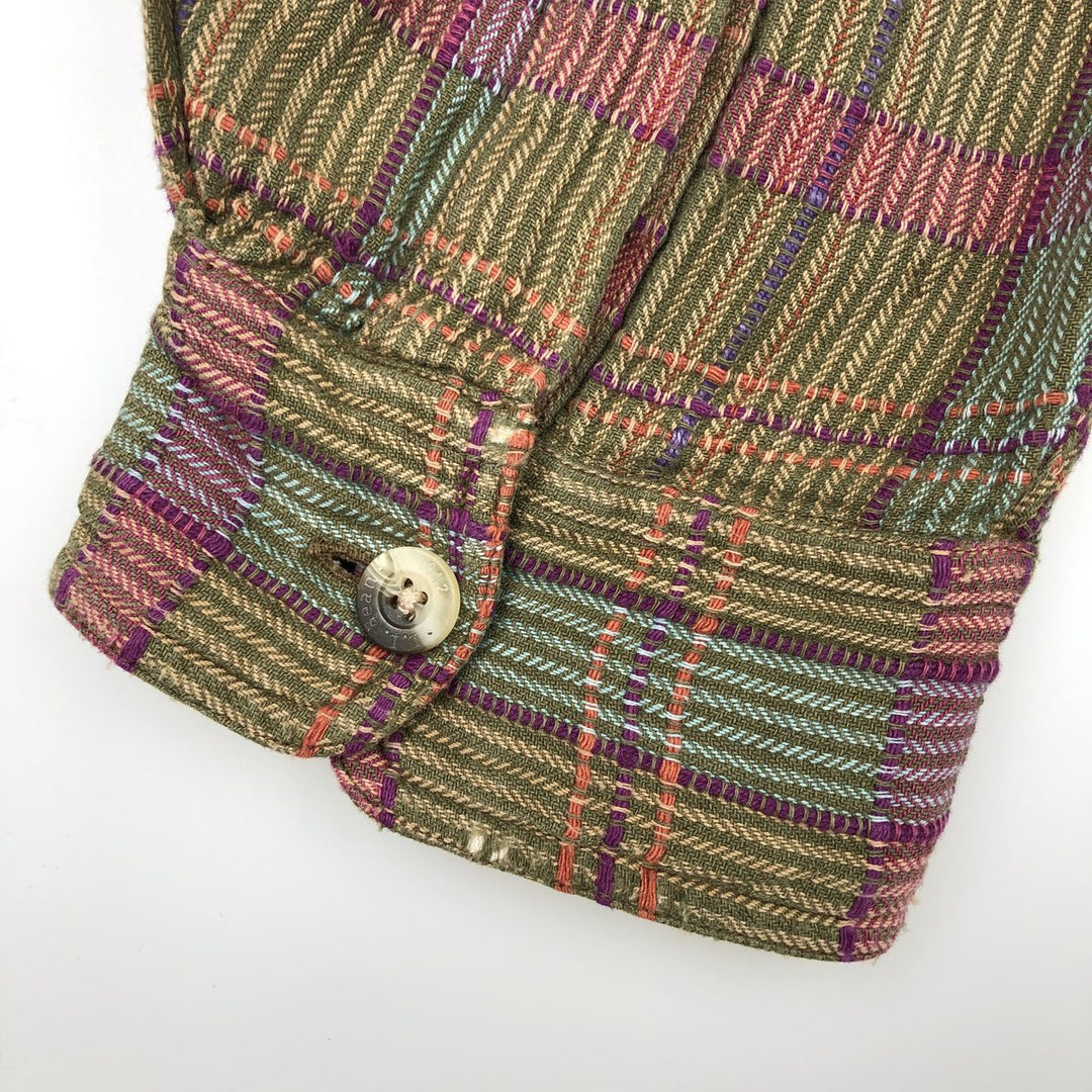 90s-00'S LLBean Vintage Check Pattern Stand Collar Shirt, Men's Size XL (approx.) cotton green type Vintage Second Hand