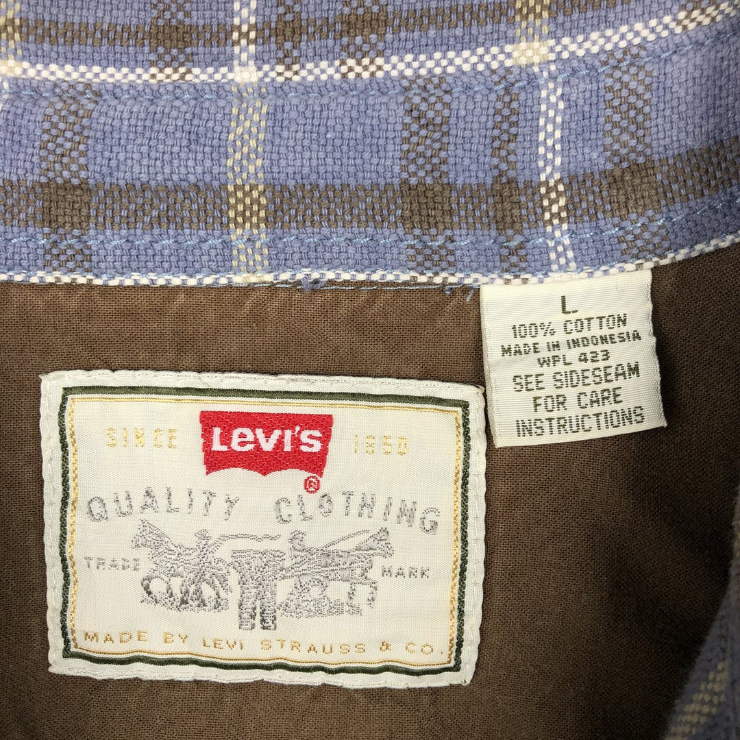 1990'S Levi's 60523-4909 Long-Sleeve Cotton Check Shirt, Men's Size L (approx.), Vintage cotton blue type Vintage Second Hand