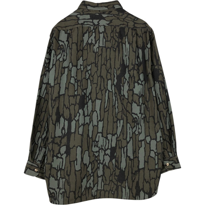 90'S Cabelas Vintage Treebark Camo Military Shirt, Made in USA, Men's Size XL (approx.) polyester Green type dark green Vintage Second Hand