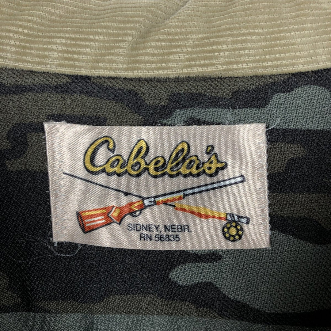 90'S Cabelas Vintage Treebark Camo Military Shirt, Made in USA, Men's Size XL (approx.) polyester Green type dark green Vintage Second Hand
