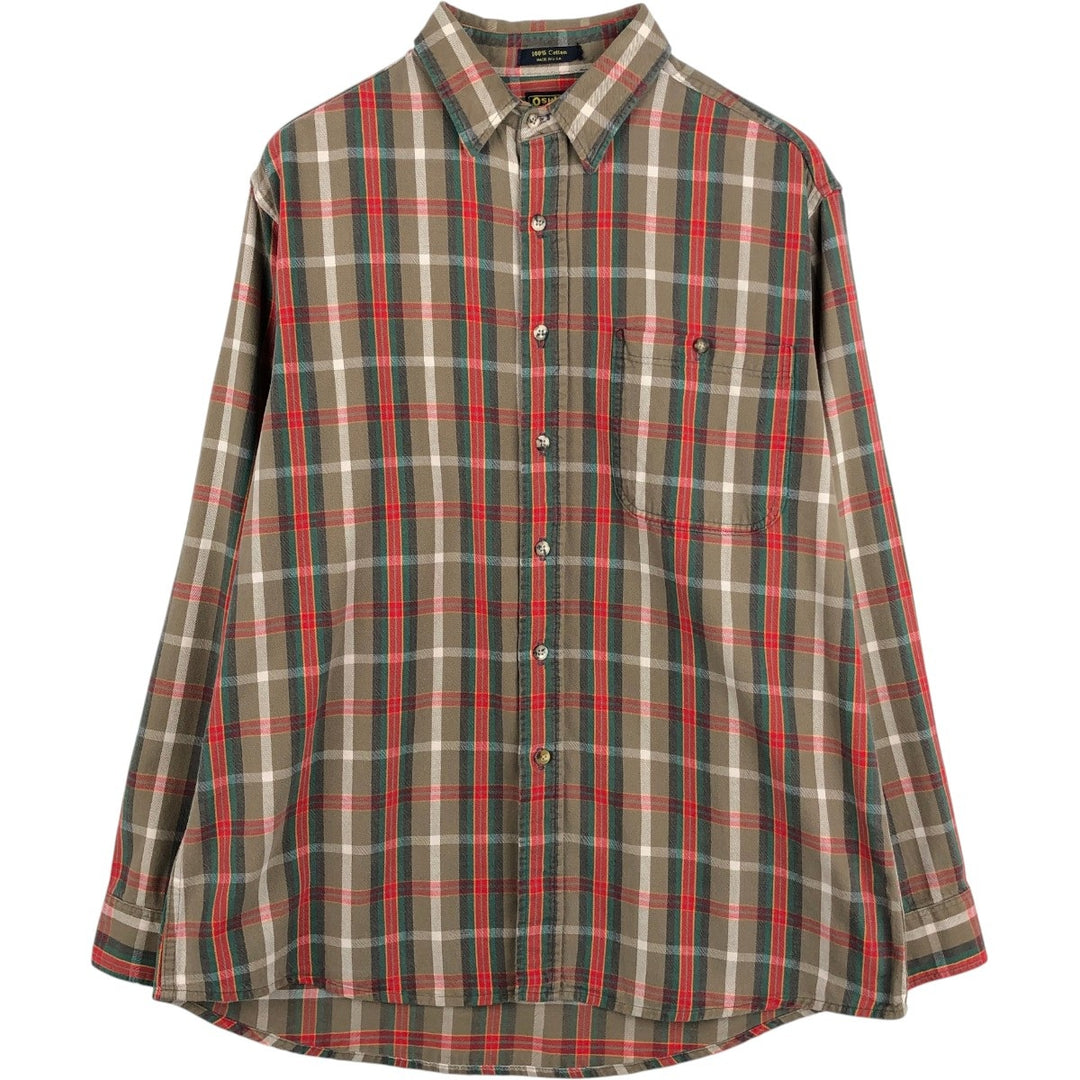 OSHKOSH B'GOSH Check Pattern Long-Sleeve Cotton Shirt, Made in USA, Men's XL Equivalent cotton brown type Vintage Second Hand