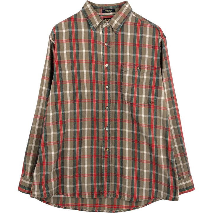 OSHKOSH B'GOSH Check Pattern Long-Sleeve Cotton Shirt, Made in USA, Men's XL Equivalent cotton brown type Vintage Second Hand