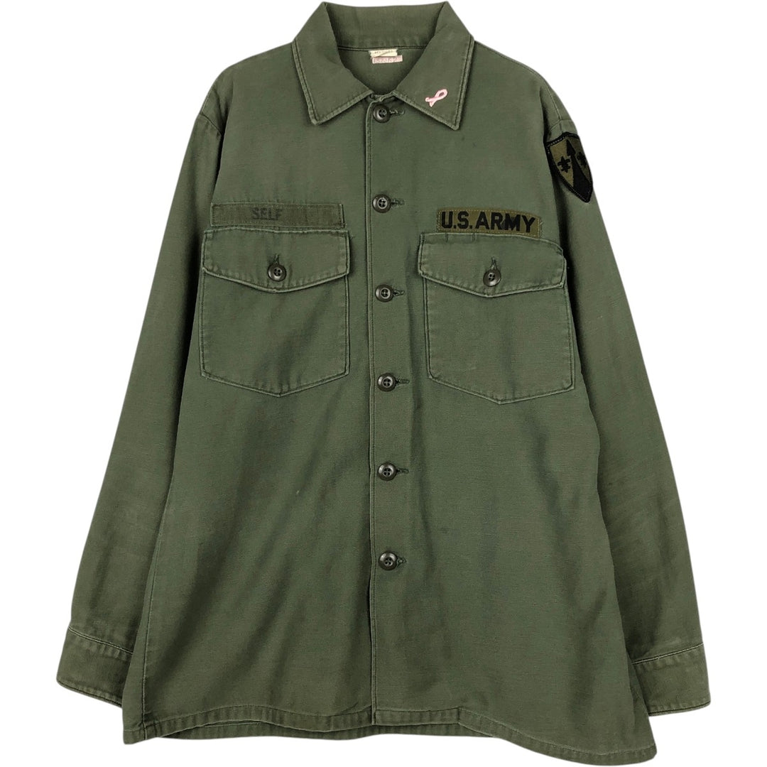 1960'S US Military Issue Utility Shirt, Made in USA, Men's Size M (approx.) cotton Khaki type Vintage Second Hand
