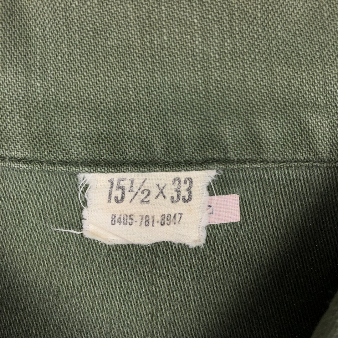 1960'S US Military Issue Utility Shirt, Made in USA, Men's Size M (approx.) cotton Khaki type Vintage Second Hand