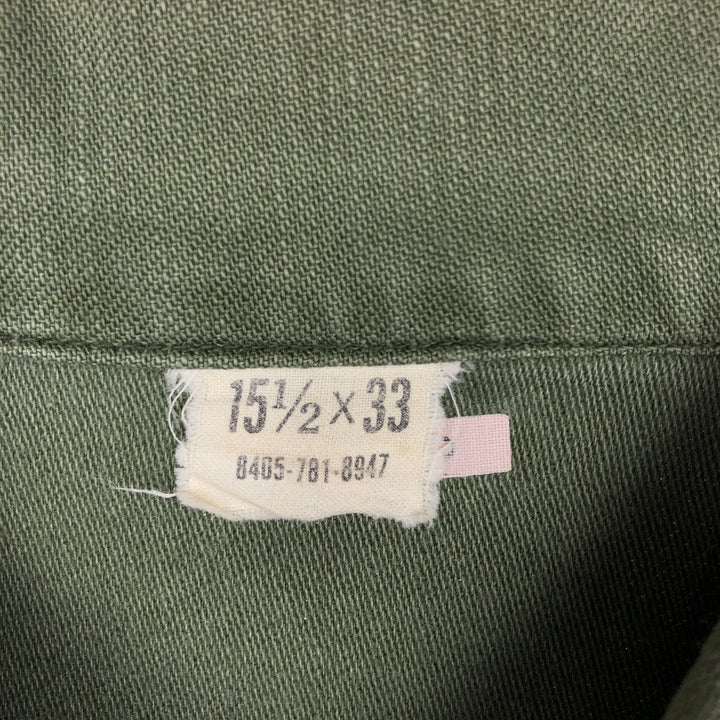 1960'S US Military Issue Utility Shirt, Made in USA, Men's Size M (approx.) cotton Khaki type Vintage Second Hand