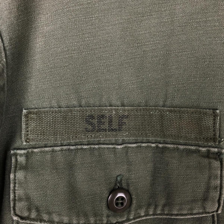 1960'S US Military Issue Utility Shirt, Made in USA, Men's Size M (approx.) cotton Khaki type Vintage Second Hand