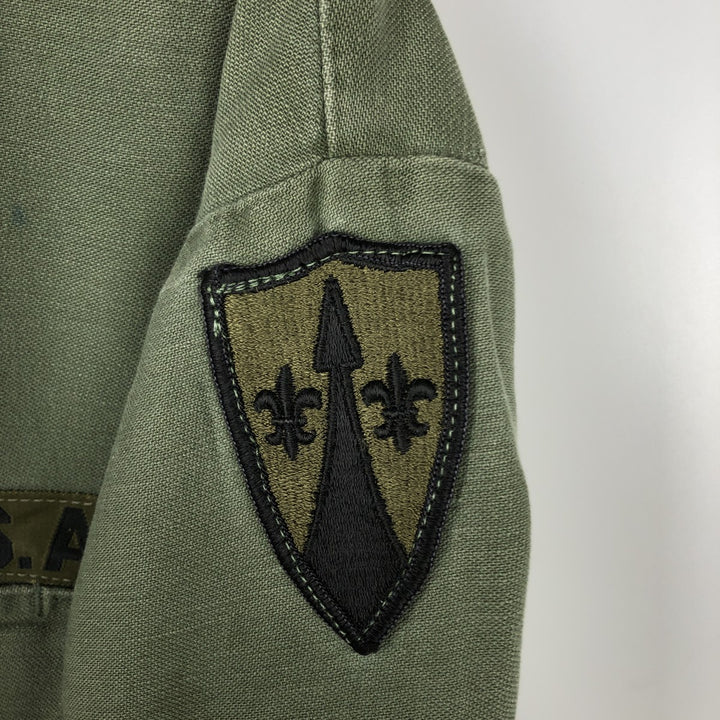 1960'S US Military Issue Utility Shirt, Made in USA, Men's Size M (approx.) cotton Khaki type Vintage Second Hand