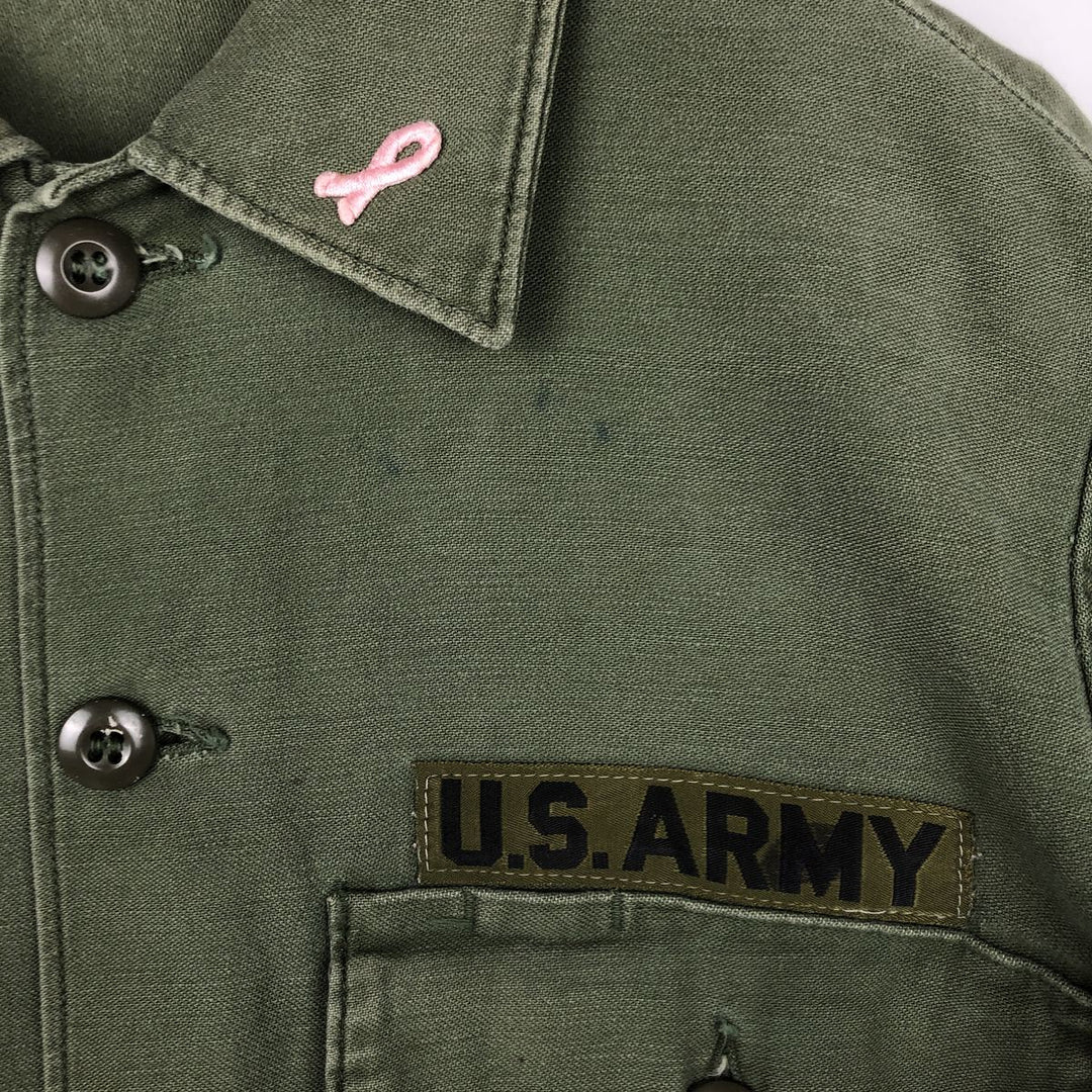 1960'S US Military Issue Utility Shirt, Made in USA, Men's Size M (approx.) cotton Khaki type Vintage Second Hand