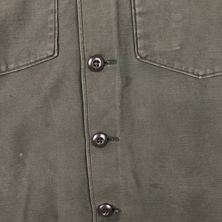1960'S US Military Issue Utility Shirt, Made in USA, Men's Size M (approx.) cotton Khaki type Vintage Second Hand