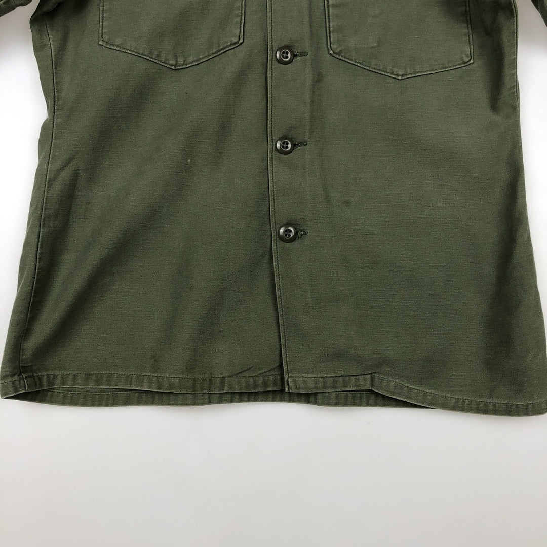 1960'S US Military Issue Utility Shirt, Made in USA, Men's Size M (approx.) cotton Khaki type Vintage Second Hand