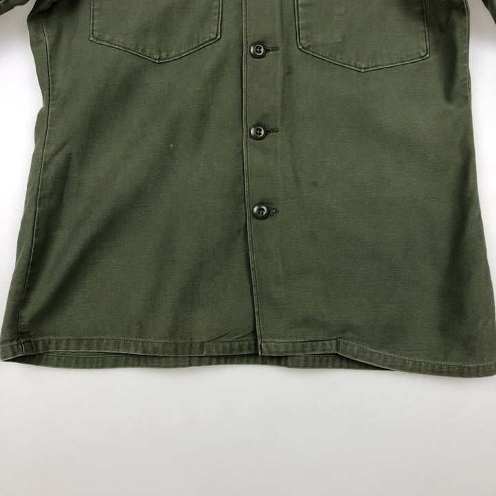 1960'S US Military Issue Utility Shirt, Made in USA, Men's Size M (approx.) cotton Khaki type Vintage Second Hand