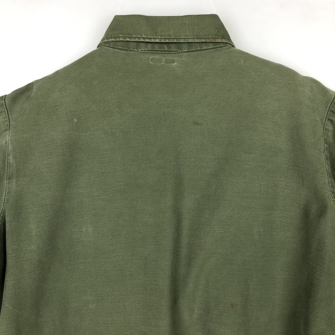 1960'S US Military Issue Utility Shirt, Made in USA, Men's Size M (approx.) cotton Khaki type Vintage Second Hand