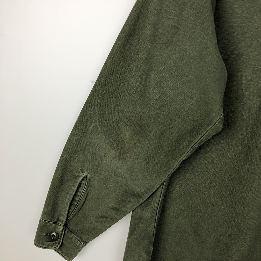 1960'S US Military Issue Utility Shirt, Made in USA, Men's Size M (approx.) cotton Khaki type Vintage Second Hand