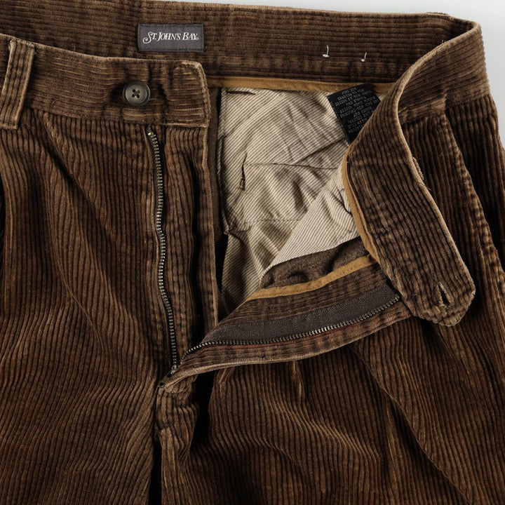 90s-00'S St. John's Bay two-pleat corduroy pants, men's size W34 (approx.) cotton brown type Vintage Second Hand