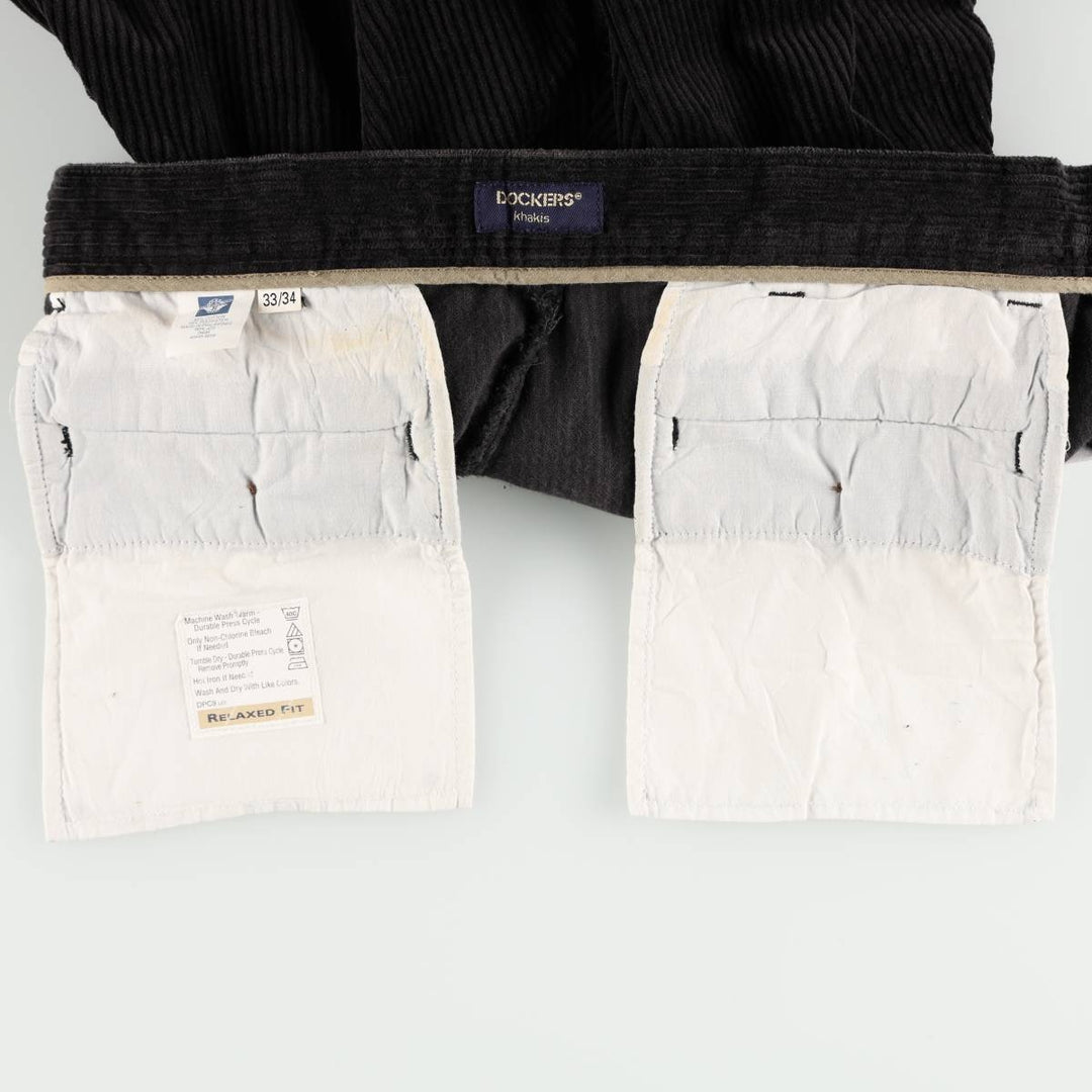 Dockers khakis relaxed fit two-pleat corduroy pants, men's size W33 (approx.) cotton black type Vintage Second Hand
