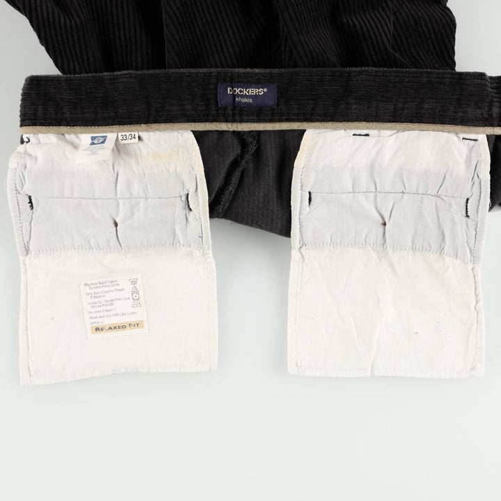 Dockers khakis relaxed fit two-pleat corduroy pants, men's size W33 (approx.) cotton black type Vintage Second Hand