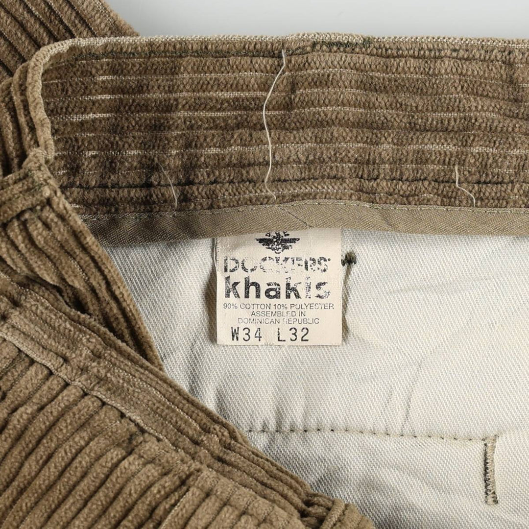 90'S Dockers khakis wide-wale corduroy pants with two pleats, men's size W34 equivalent, vintage. cotton Khaki type brown Vintage Second Hand