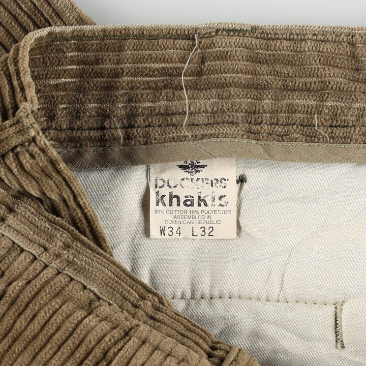 90'S Dockers khakis wide-wale corduroy pants with two pleats, men's size W34 equivalent, vintage. cotton Khaki type brown Vintage Second Hand