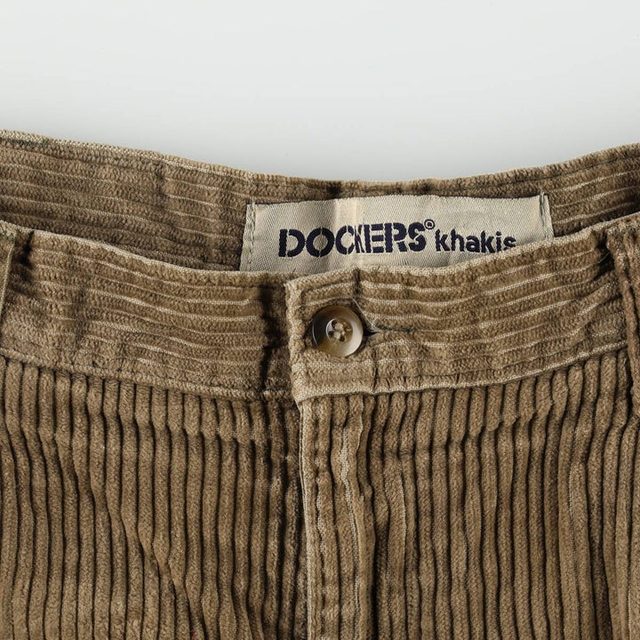 90'S Dockers khakis wide-wale corduroy pants with two pleats, men's size W34 equivalent, vintage. cotton Khaki type brown Vintage Second Hand