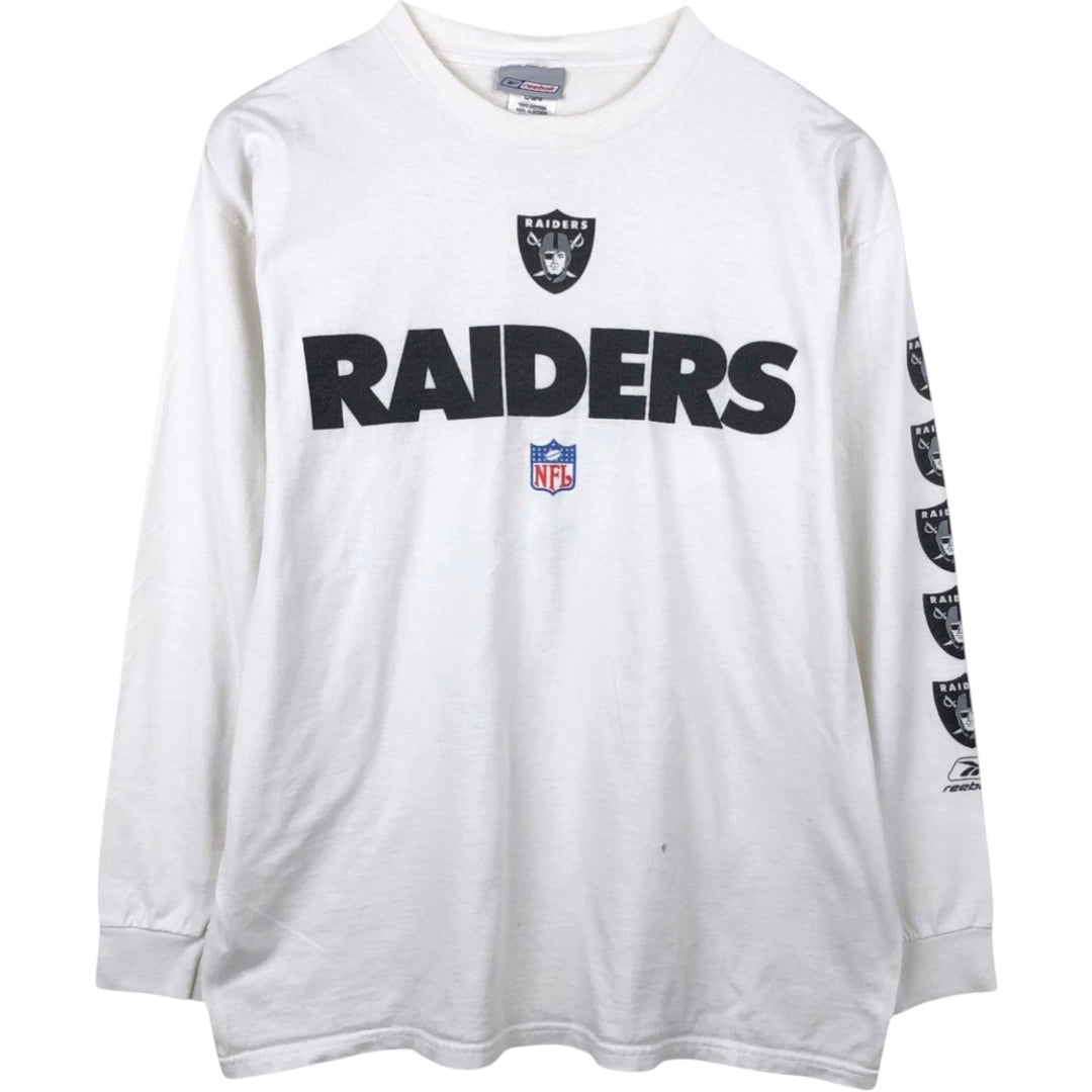90'S Reebok NFL Las Vegas Raiders Long-Sleeve T-Shirt, Made in USA, Men's Size L (Equivalent), Vintage cotton white type Vintage Second Hand
