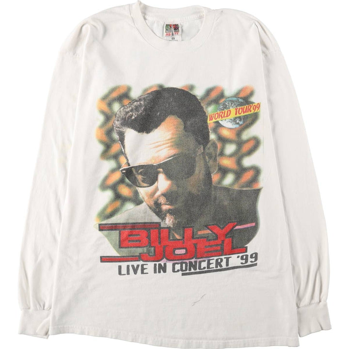90'S Fruit of the Loom Heavy Cotton Billy Joel Long-Sleeve Band T-Shirt (Men's XL equivalent) cotton white type Vintage Second Hand