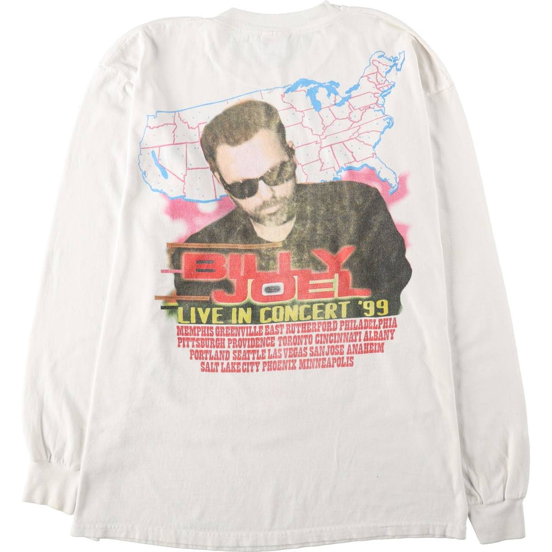 90'S Fruit of the Loom Heavy Cotton Billy Joel Long-Sleeve Band T-Shirt (Men's XL equivalent) cotton white type Vintage Second Hand