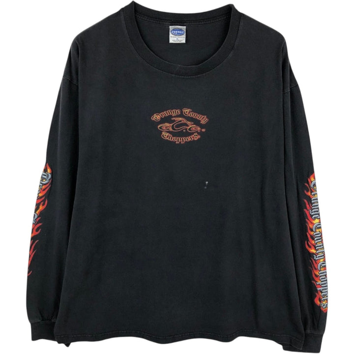 2000'S CYGNUS Fire Pattern Motorcycle Long-Sleeve T-Shirt (Men's XL equivalent) cotton black type Vintage Second Hand
