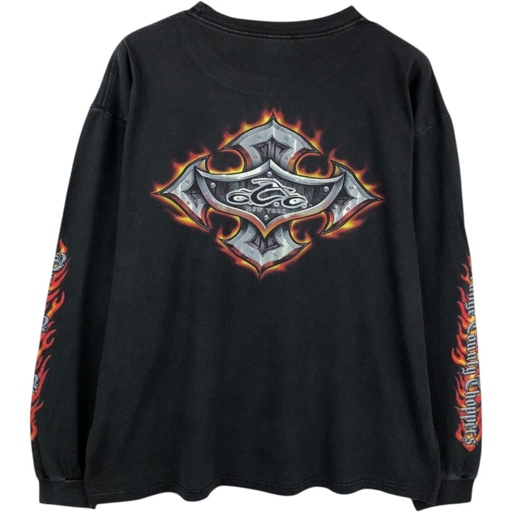 2000'S CYGNUS Fire Pattern Motorcycle Long-Sleeve T-Shirt (Men's XL equivalent) cotton black type Vintage Second Hand