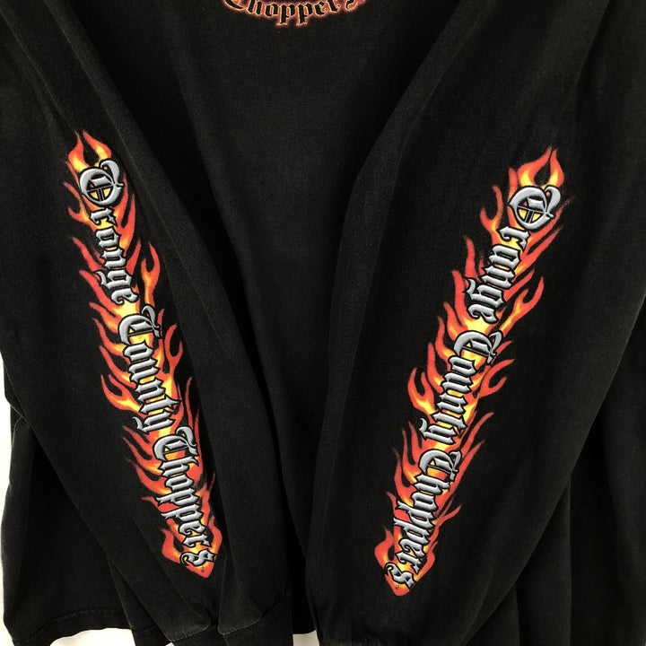 2000'S CYGNUS Fire Pattern Motorcycle Long-Sleeve T-Shirt (Men's XL equivalent) cotton black type Vintage Second Hand