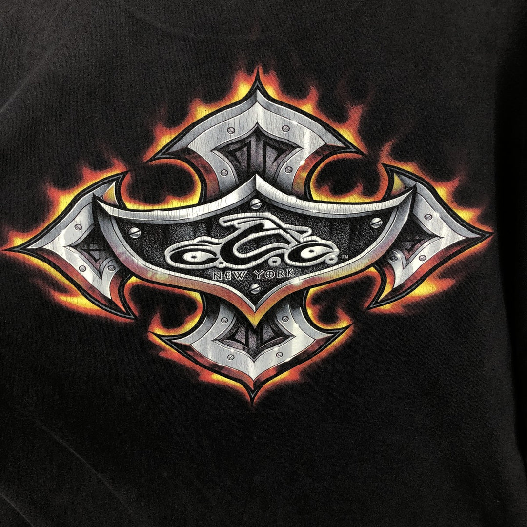 2000'S CYGNUS Fire Pattern Motorcycle Long-Sleeve T-Shirt (Men's XL equivalent) cotton black type Vintage Second Hand