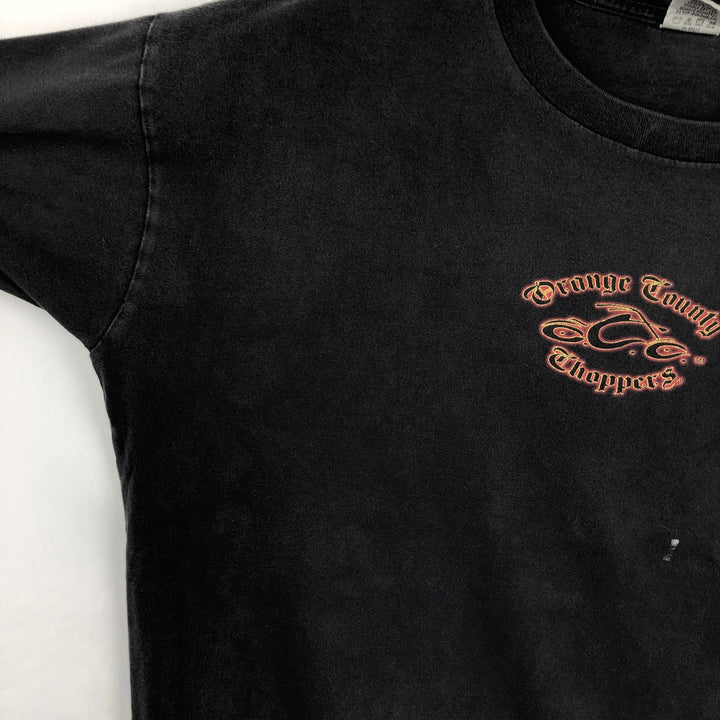 2000'S CYGNUS Fire Pattern Motorcycle Long-Sleeve T-Shirt (Men's XL equivalent) cotton black type Vintage Second Hand